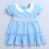 Sky Blue Girls Half Sleeves Cotton Frock With Headband