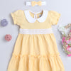 Yellow Girls Half Sleeves Cotton Frock With Headband