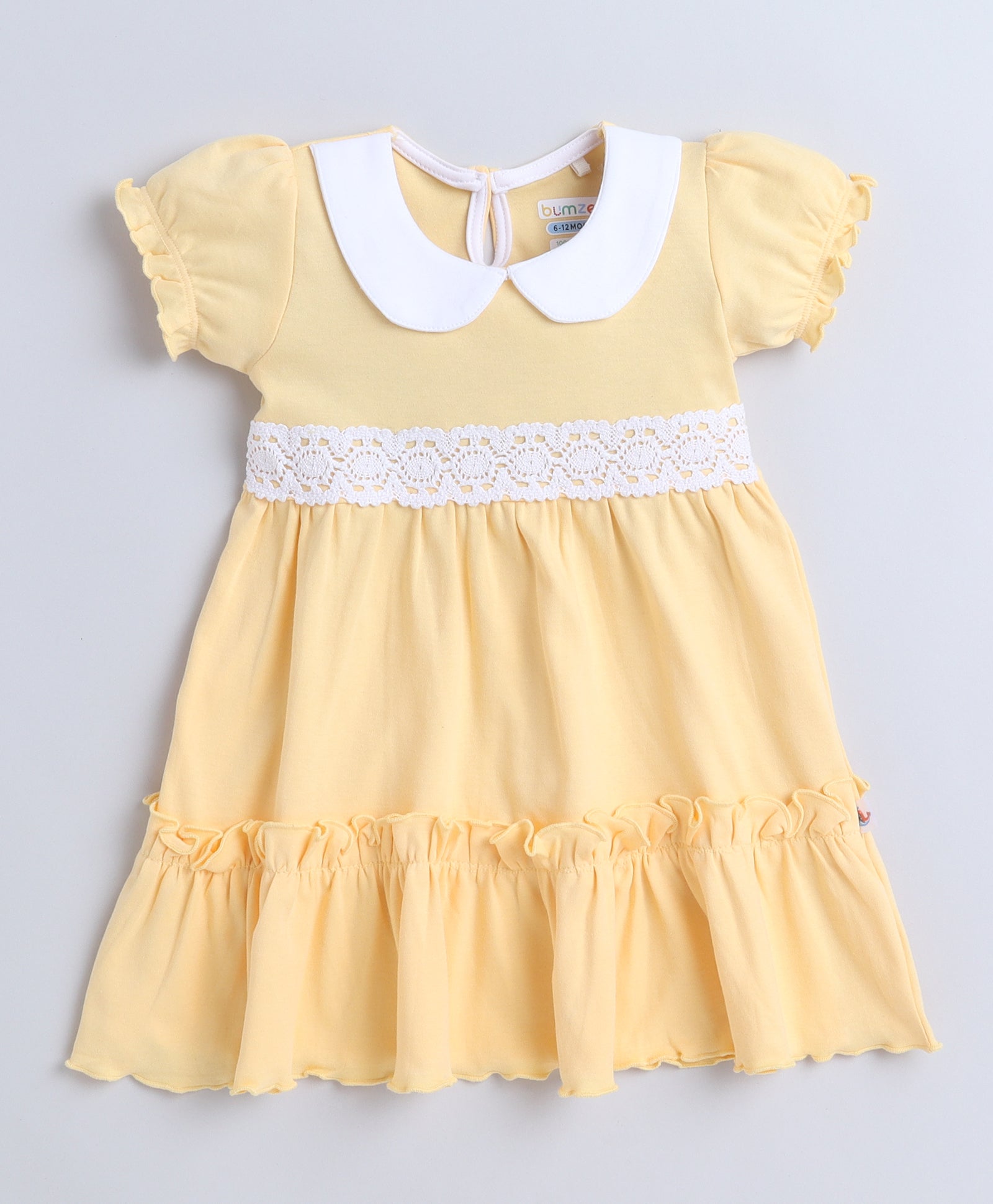 Yellow Girls Half Sleeves Cotton Frock With Headband