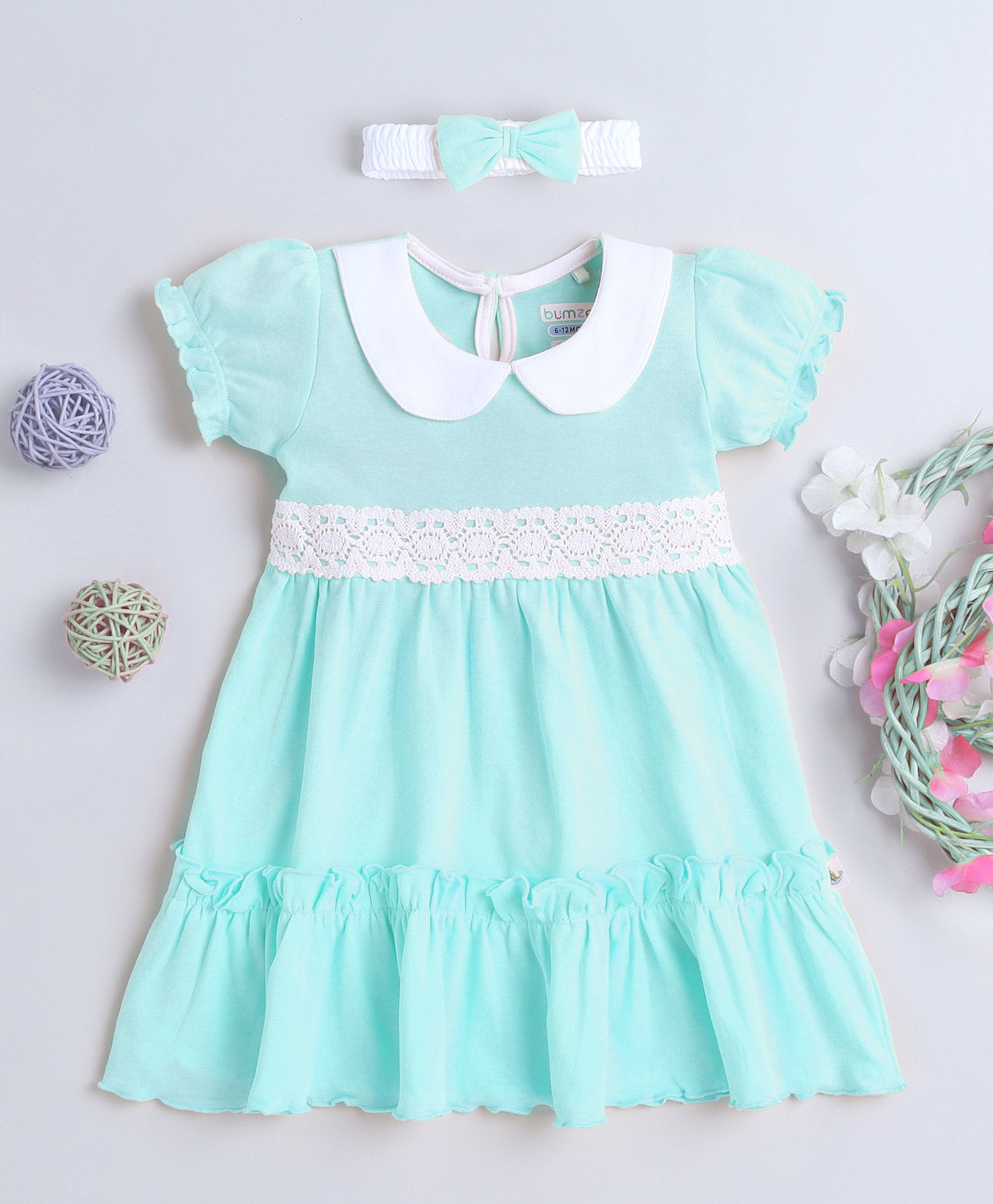 Girls 100% Cotton NA Frocks - Mint Green