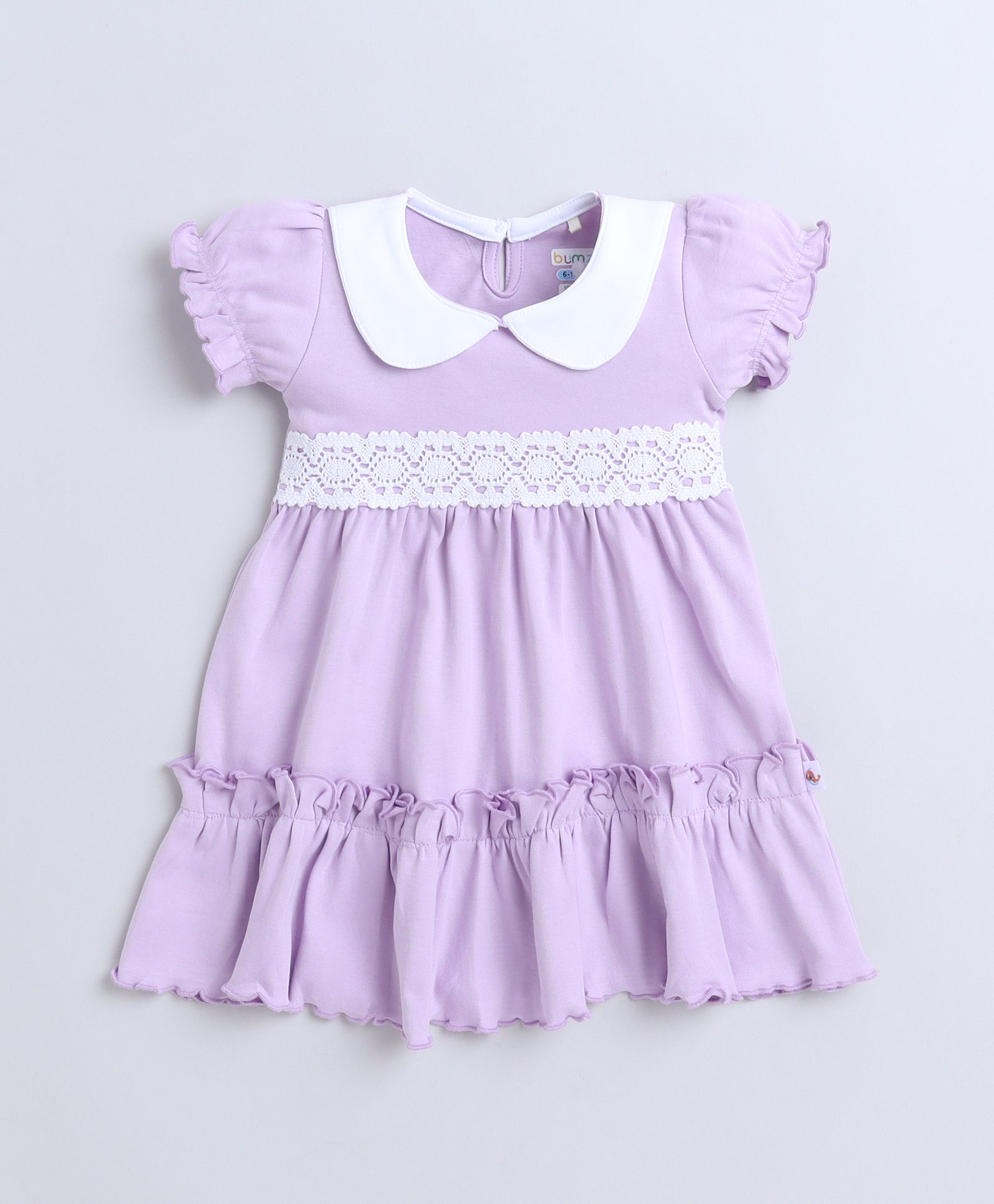Lavender Girls Half Sleeves Cotton Frock With Headband