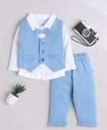 Bumzee Powder Blue & White Formal Set, Full Sleeves, 100% Cotton, with Waistcoat (Style Peb9069)