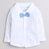 BUMZEE Powder Blue & White Boys Full Sleeves Shirt Waistcoat & Pant Set With Applique Bow