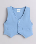 Bumzee Powder Blue & White Formal Set, Full Sleeves, 100% Cotton, with Waistcoat (Style Peb9069)