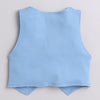 BUMZEE Powder Blue & White Boys Full Sleeves Shirt Waistcoat & Pant Set With Applique Bow
