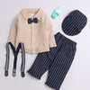 BUMZEE Beige & Navy Boys Full Sleeves Shirt Pant Set With Suspender & Cap