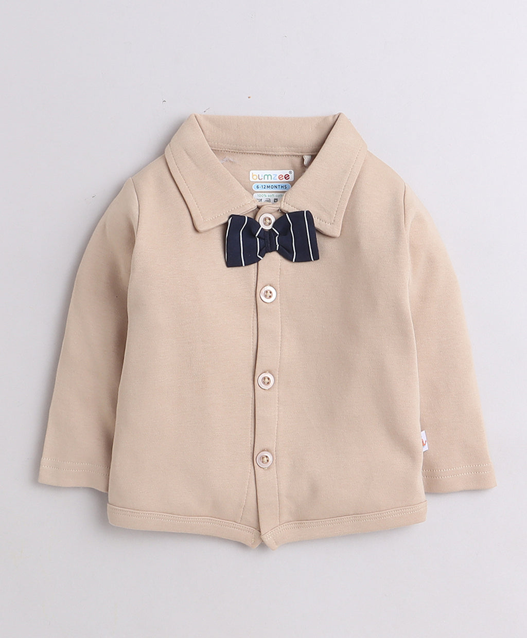 Bumzee Beige & Navy Striped Formal Set, Full Sleeves, 100% Cotton, with Suspender