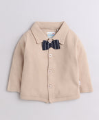 Bumzee Beige & Navy Striped Formal Set, Full Sleeves, 100% Cotton, with Suspender