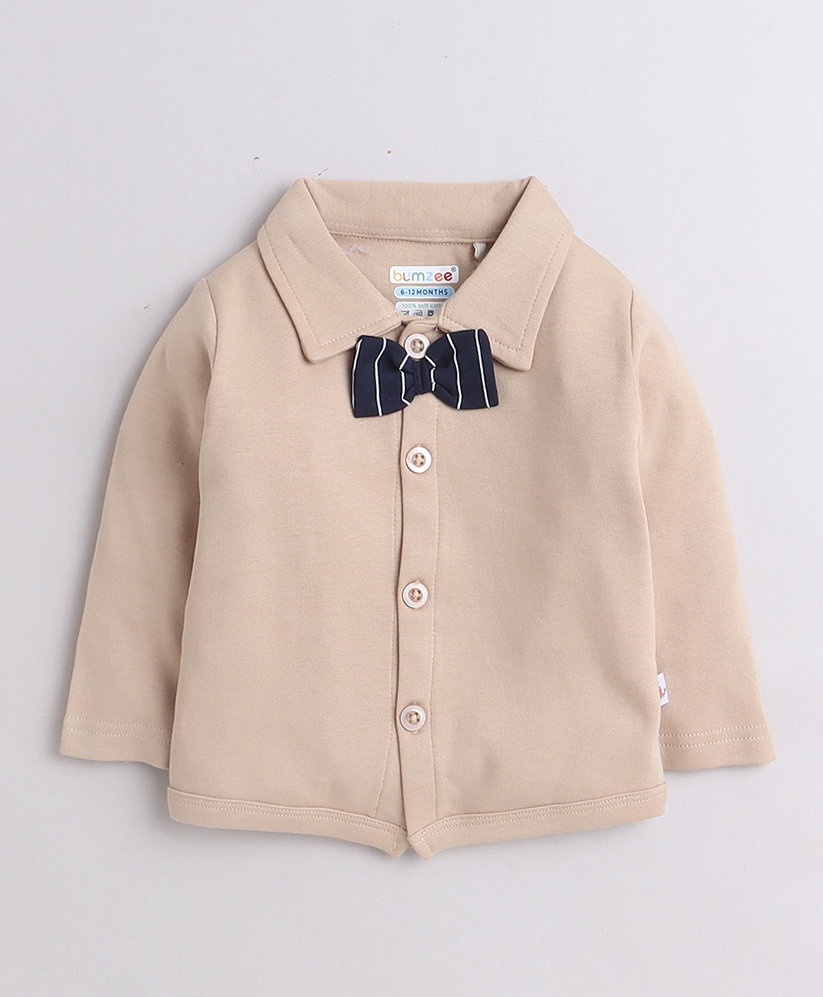 BUMZEE Beige & Navy Boys Full Sleeves Shirt Pant Set With Suspender & Cap