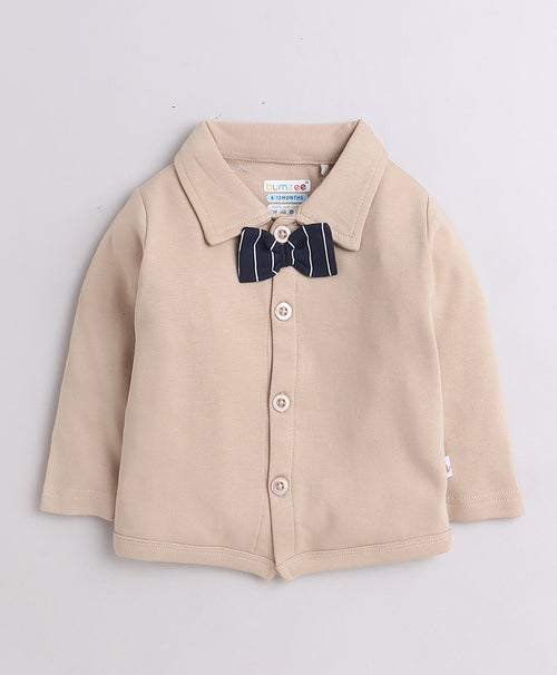 BUMZEE Beige & Navy Boys Full Sleeves Shirt Pant Set With Suspender & Cap
