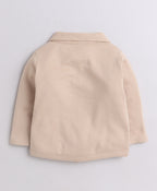 Bumzee Beige & Navy Striped Formal Set, Full Sleeves, 100% Cotton, with Suspender