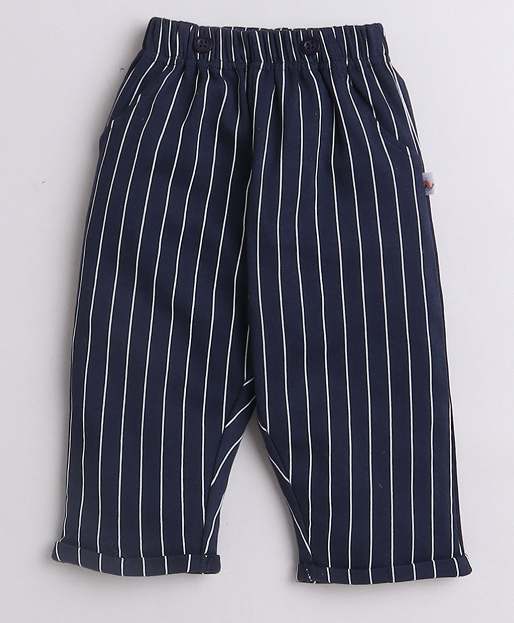 Bumzee Beige & Navy Striped Formal Set, Full Sleeves, 100% Cotton, with Suspender