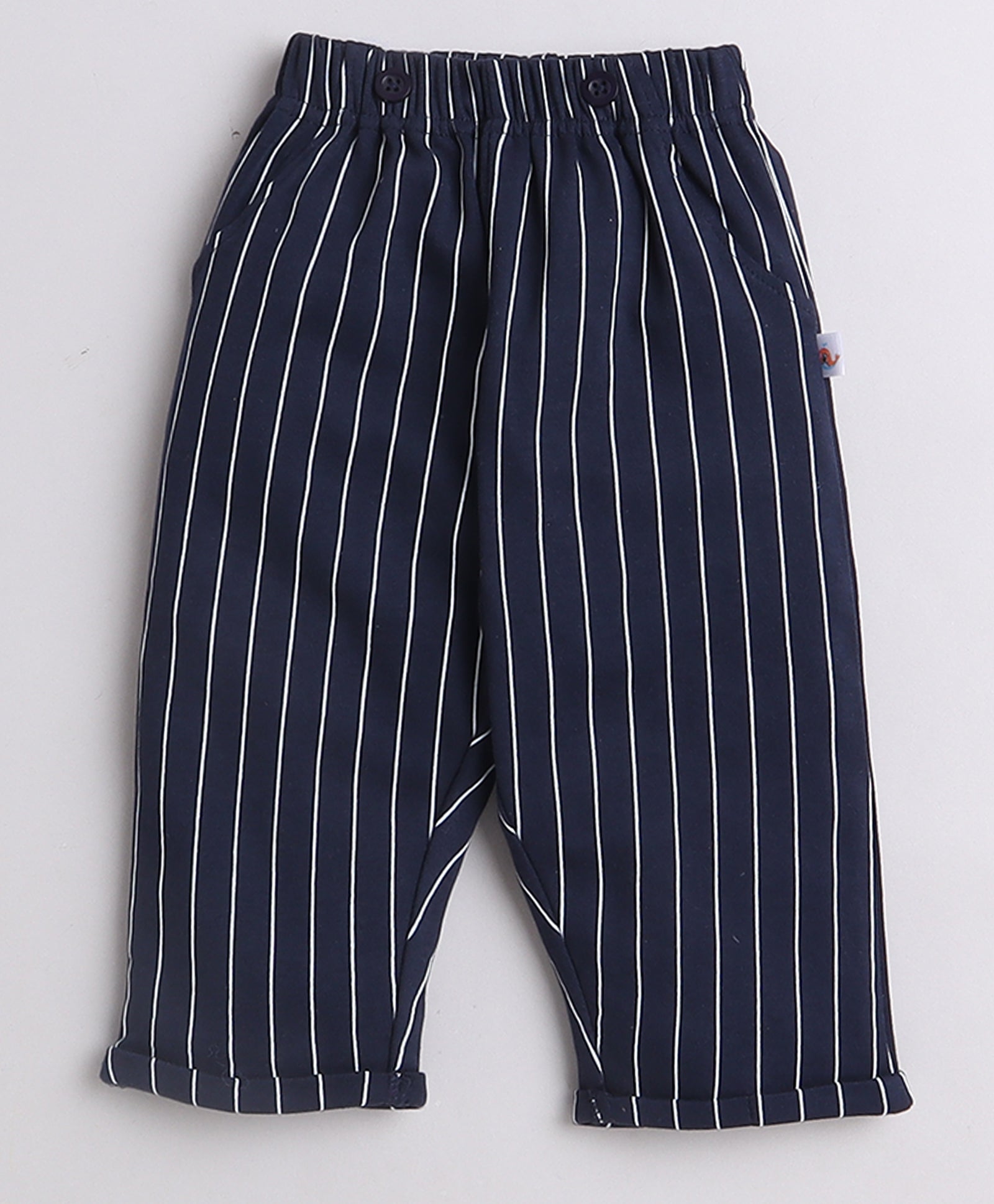 BUMZEE Beige & Navy Boys Full Sleeves Shirt Pant Set With Suspender & Cap