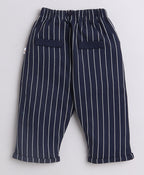 Bumzee Beige & Navy Striped Formal Set, Full Sleeves, 100% Cotton, with Suspender