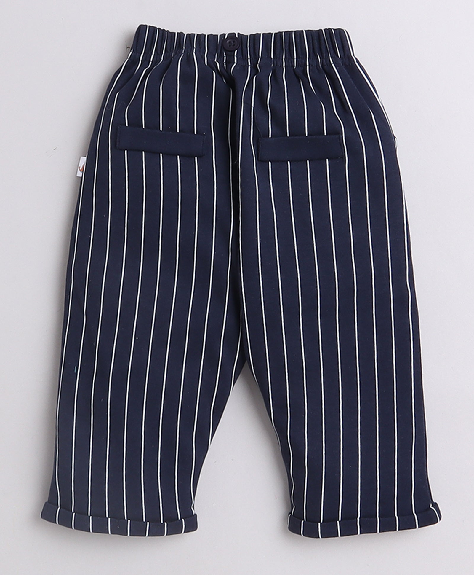 BUMZEE Beige & Navy Boys Full Sleeves Shirt Pant Set With Suspender & Cap