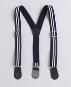 Bumzee Beige & Navy Striped Formal Set, Full Sleeves, 100% Cotton, with Suspender