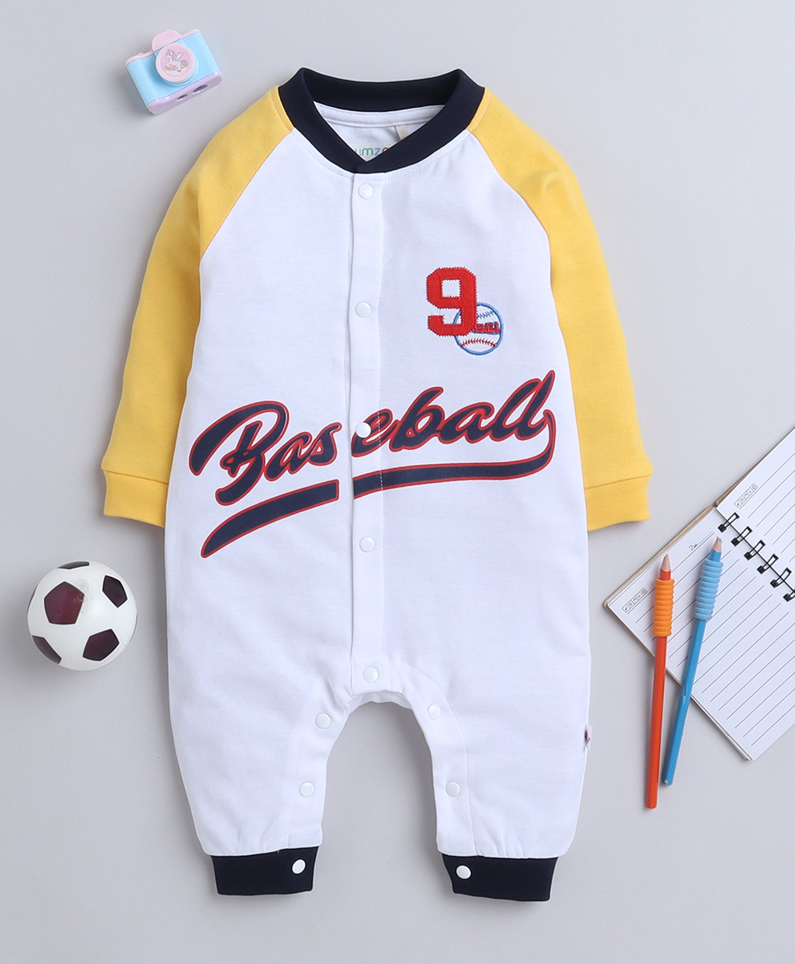 Boys 100% Cotton NA Sleepsuit - White & Yellow