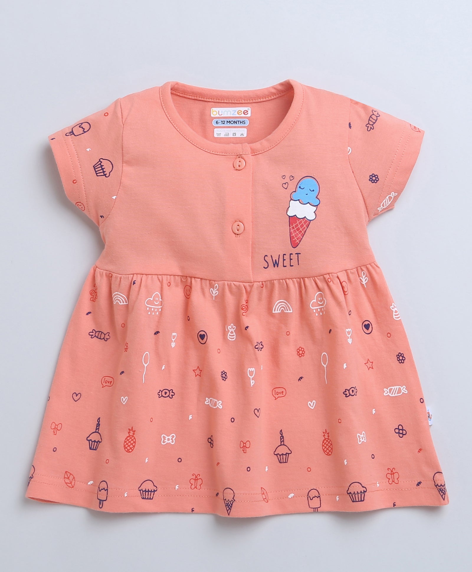 Coral Girls Half Sleeves Cotton Frock