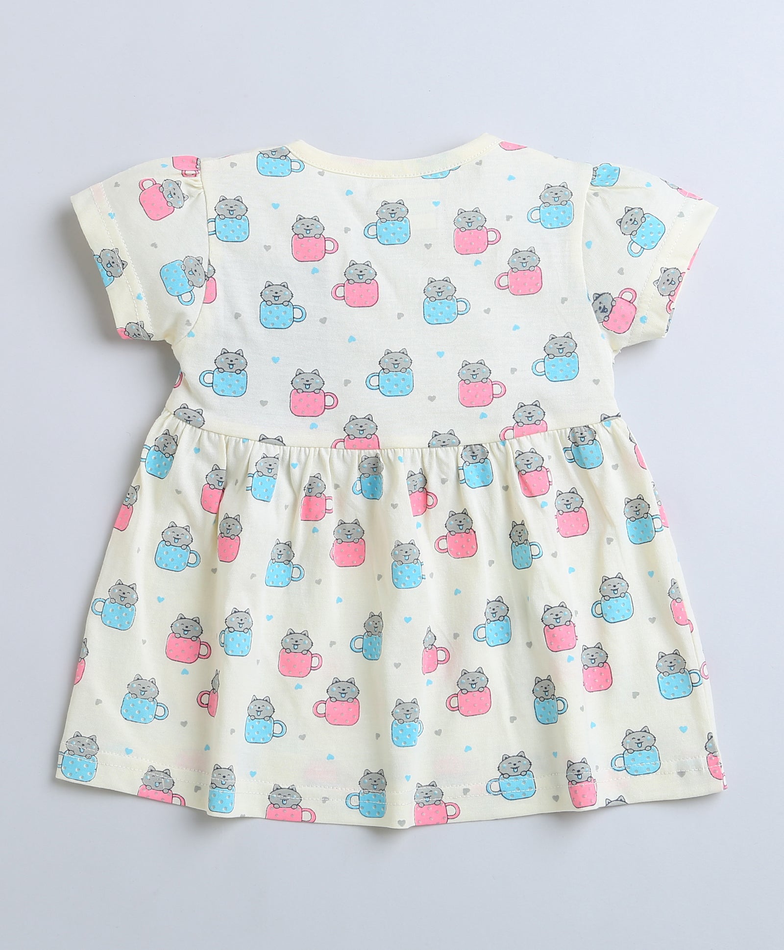 Cream Girls Half Sleeves Cotton Frock