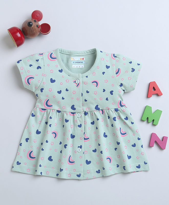 Green Girls Half Sleeves Cotton Frock