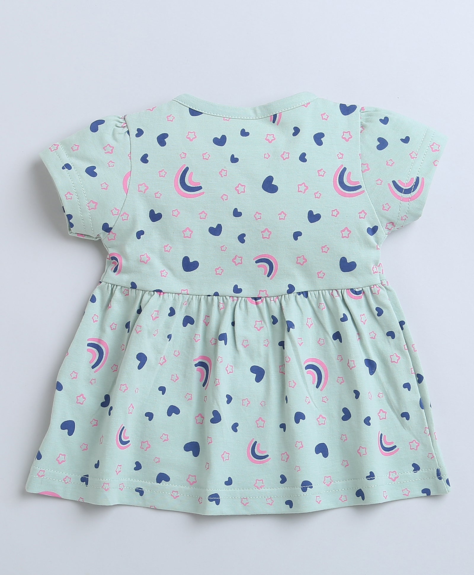 Green Girls Half Sleeves Cotton Frock