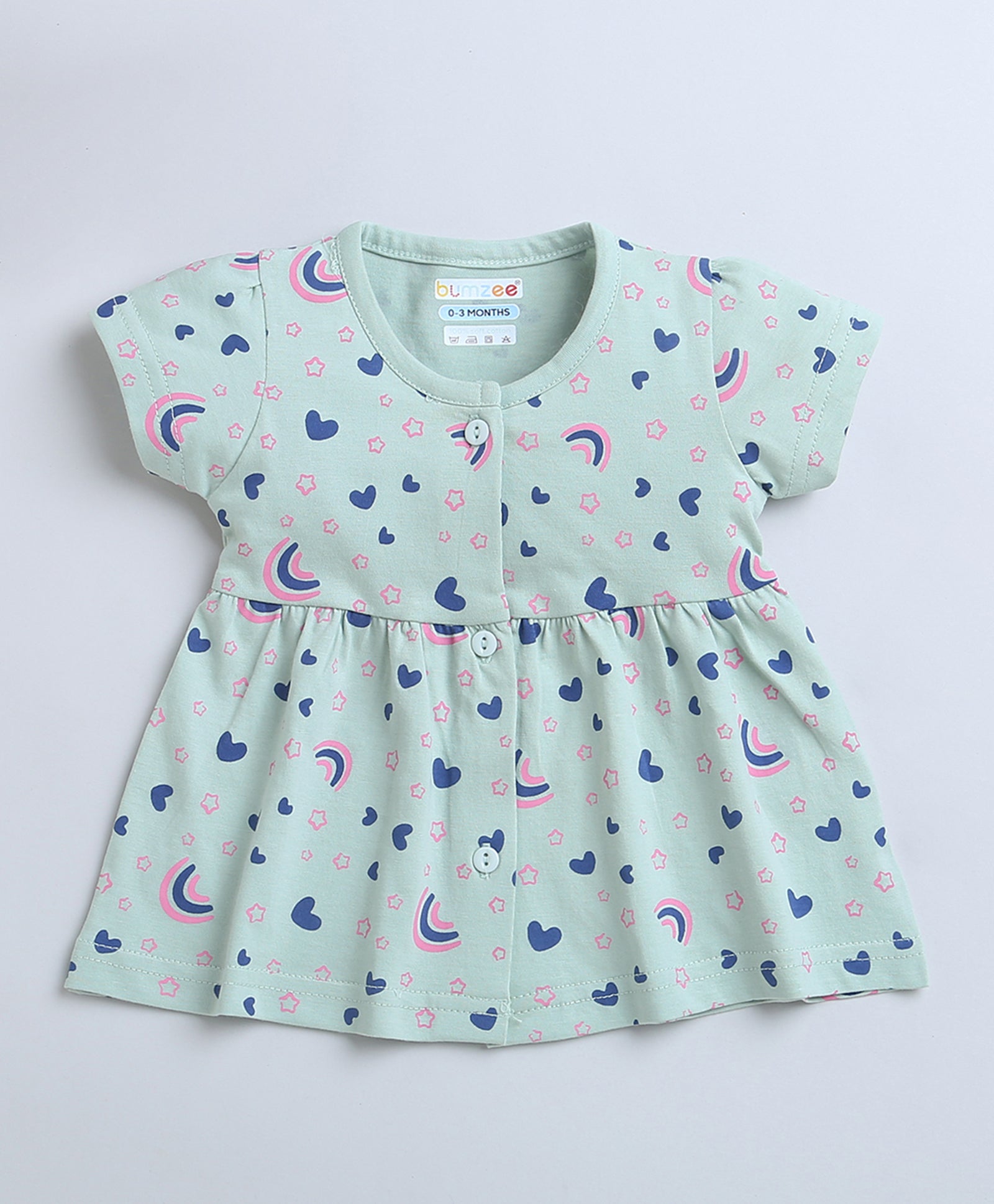 Green Girls Half Sleeves Cotton Frock