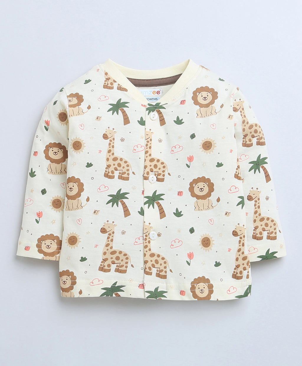 Bumzee Cream Animal Print Jabla & Pyjama Set, Full Sleeves, 100% Cotton (Style Peb9115)