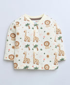 Bumzee Cream Animal Print Jabla & Pyjama Set, Full Sleeves, 100% Cotton (Style Peb9115)