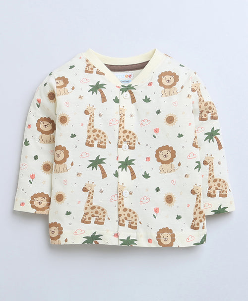 Bumzee Cream Animal Print Jabla & Pyjama Set, Full Sleeves, 100% Cotton (Style Peb9115)