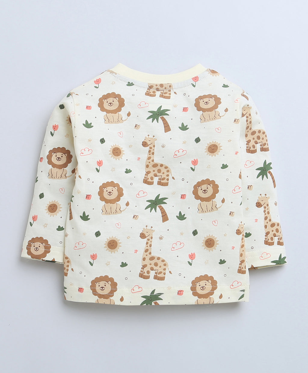Bumzee Cream Animal Print Jabla & Pyjama Set, Full Sleeves, 100% Cotton (Style Peb9115)