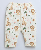 Bumzee Cream Animal Print Jabla & Pyjama Set, Full Sleeves, 100% Cotton (Style Peb9115)