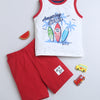 BUMZEE Red & White Boys Sleeveless T-Shirt & Short Set