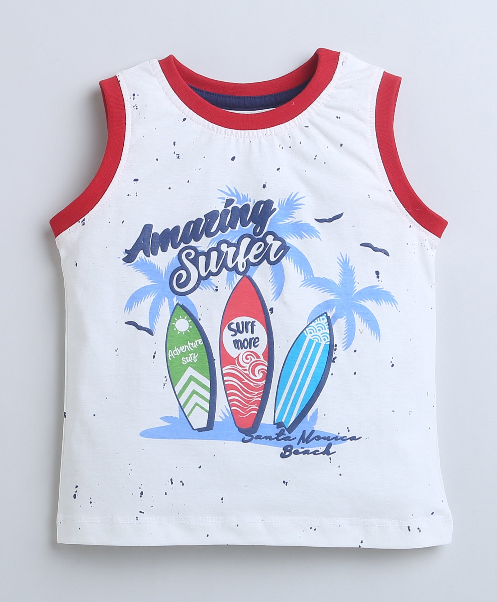 BUMZEE Red & White Boys Sleeveless T-Shirt & Short Set