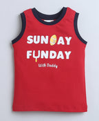 Bumzee Navy & Red Graphic Print T-Shirt & Short Set, Sleeveless, 100% Cotton