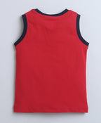 Bumzee Navy & Red Graphic Print T-Shirt & Short Set, Sleeveless, 100% Cotton