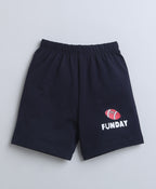 Bumzee Navy & Red Graphic Print T-Shirt & Short Set, Sleeveless, 100% Cotton