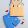 BUMZEE Blue & Orange Boys Sleeveless T-Shirt & Short Set