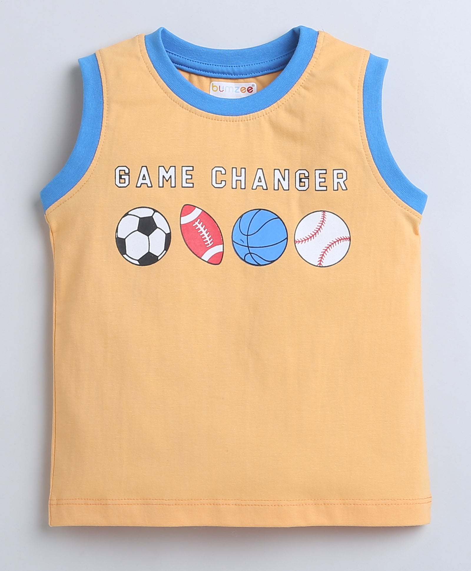BUMZEE Blue & Orange Boys Sleeveless T-Shirt & Short Set