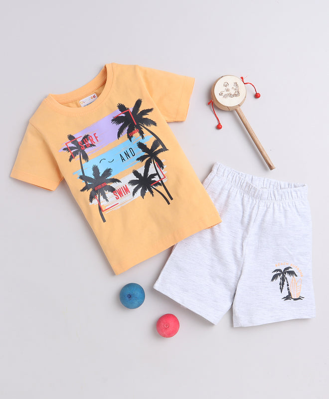 Boys 100% Cotton NA T-Shirt & Short Set - Orange & Grey