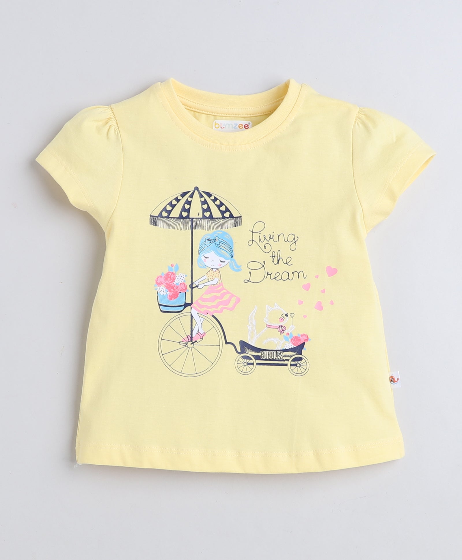 Girls 100% Cotton NA T-Shirt & Pyjama Set - White & Yellow