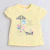 Girls 100% Cotton NA T-Shirt & Pyjama Set - White & Yellow