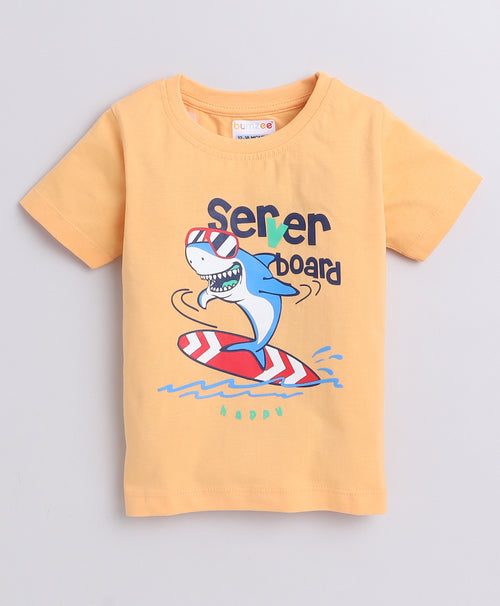 Boys 100% Cotton Animal T-Shirt for Kids - Sky Blue & Orange
