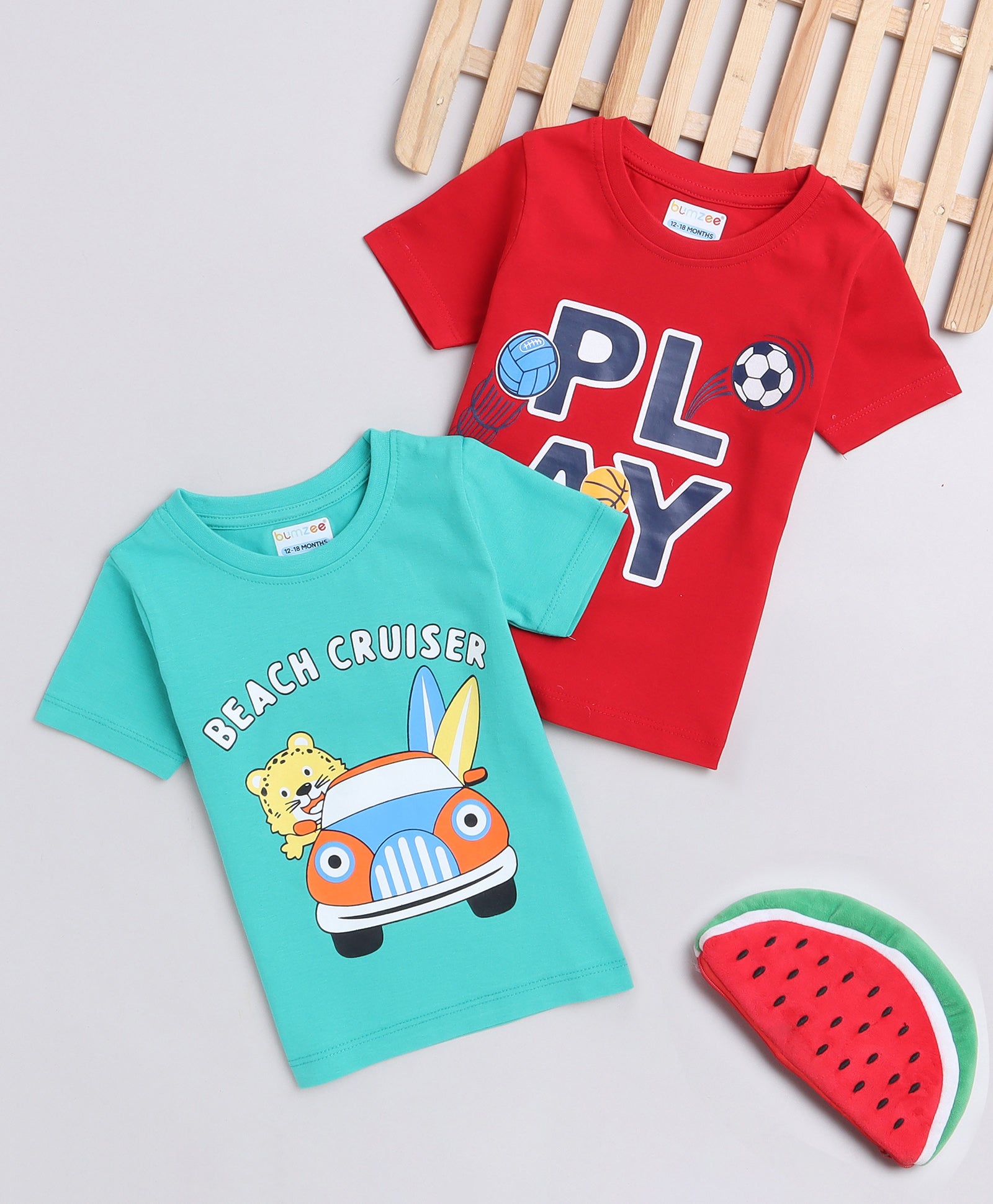 BUMZEE Green & Red Boys Half Sleeves T-Shirts Pack Of 2