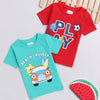 BUMZEE Green & Red Boys Half Sleeves T-Shirts Pack Of 2