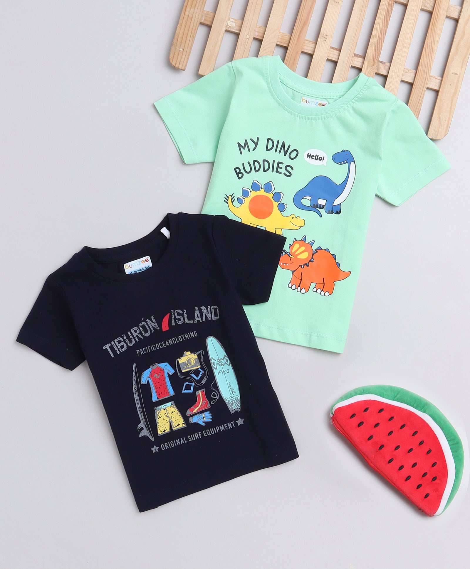 BUMZEE Green & Navy Boys Half Sleeves T-Shirts Pack Of 2