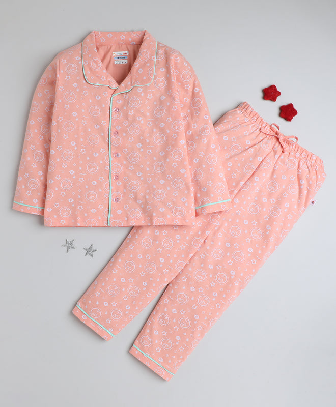 Girls 100% Cotton NA Nightsuit - Peach