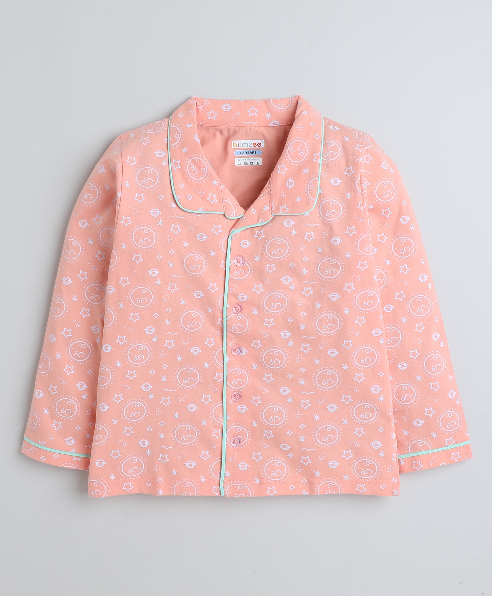 Girls 100% Cotton NA Nightsuit - Peach