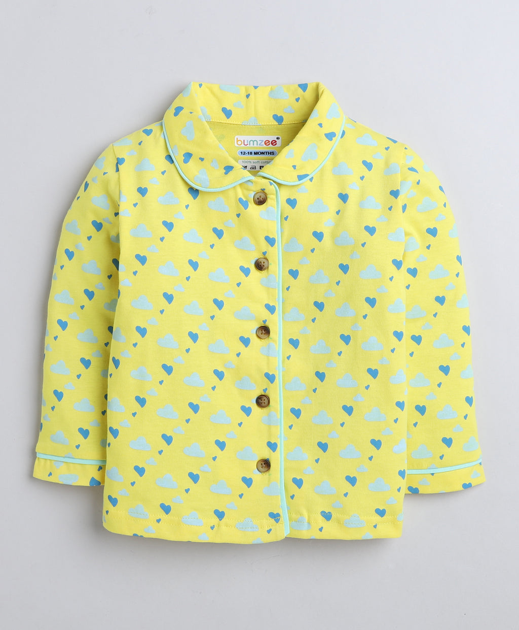 Bumzee Yellow Graphic Print Nightsuit, Full Sleeves, 100% Cotton