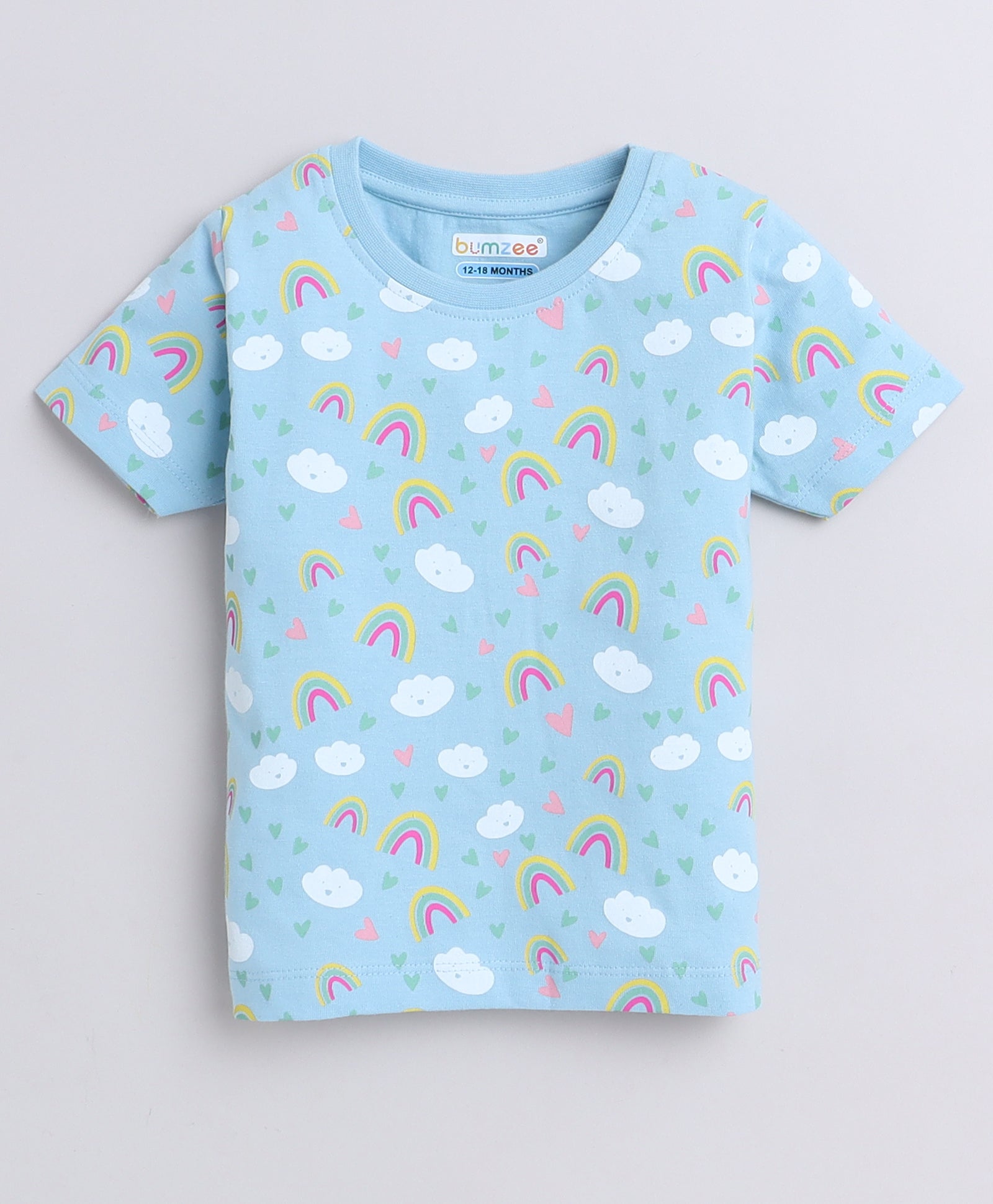 BUMZEE Powder Blue & Peach Girls Half Sleeves T-Shirts Pack Of 2