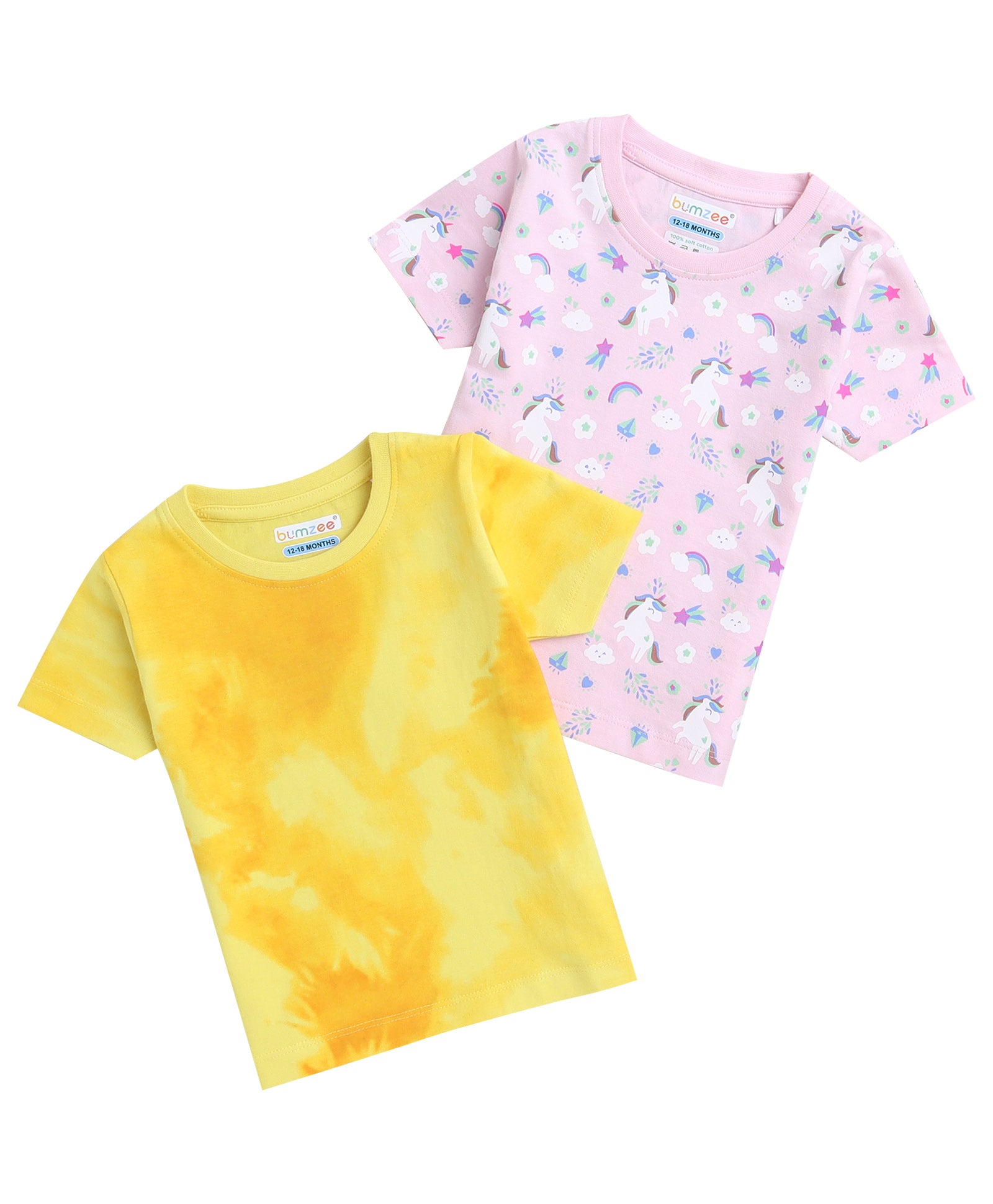 BUMZEE Pink & Yellow Girls Half Sleeves T-Shirts Pack Of 2